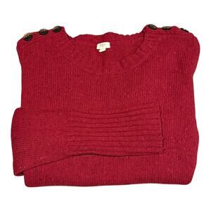 J. Crew Lambs Wool Burgundy speckled Crew neck sweater buttoned shoulders size S